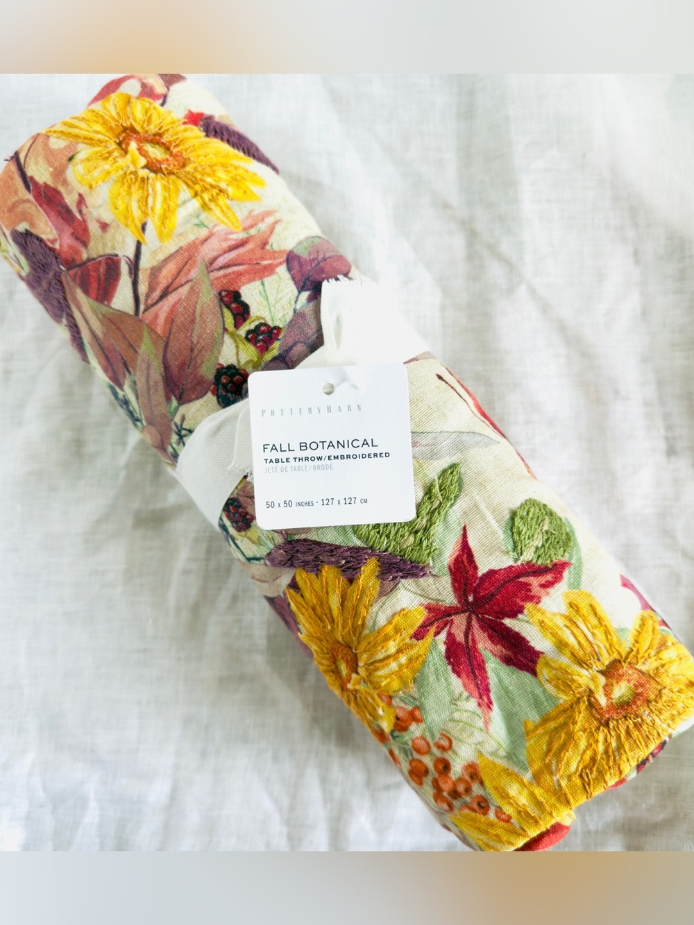 Pottery Barn Fall Botanical Embroidered 100% Cotton Table Runner NWT Retail $149